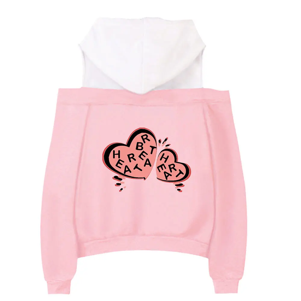 2024 new spliced off shoulder sexy hooded sweatshirt outdoor casual sportswear cartoon pattern printed fashionable top daily com