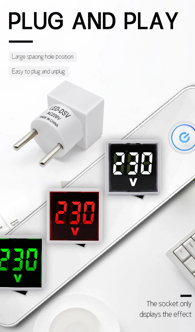 Quadratisches Voltmeter, digitaler Spannungsprüfer, Monitor, AC 50 V–500 V, EU-Stecker, LED-Anzeige, Voltmeter-Kontrollleuchte – Detail 2