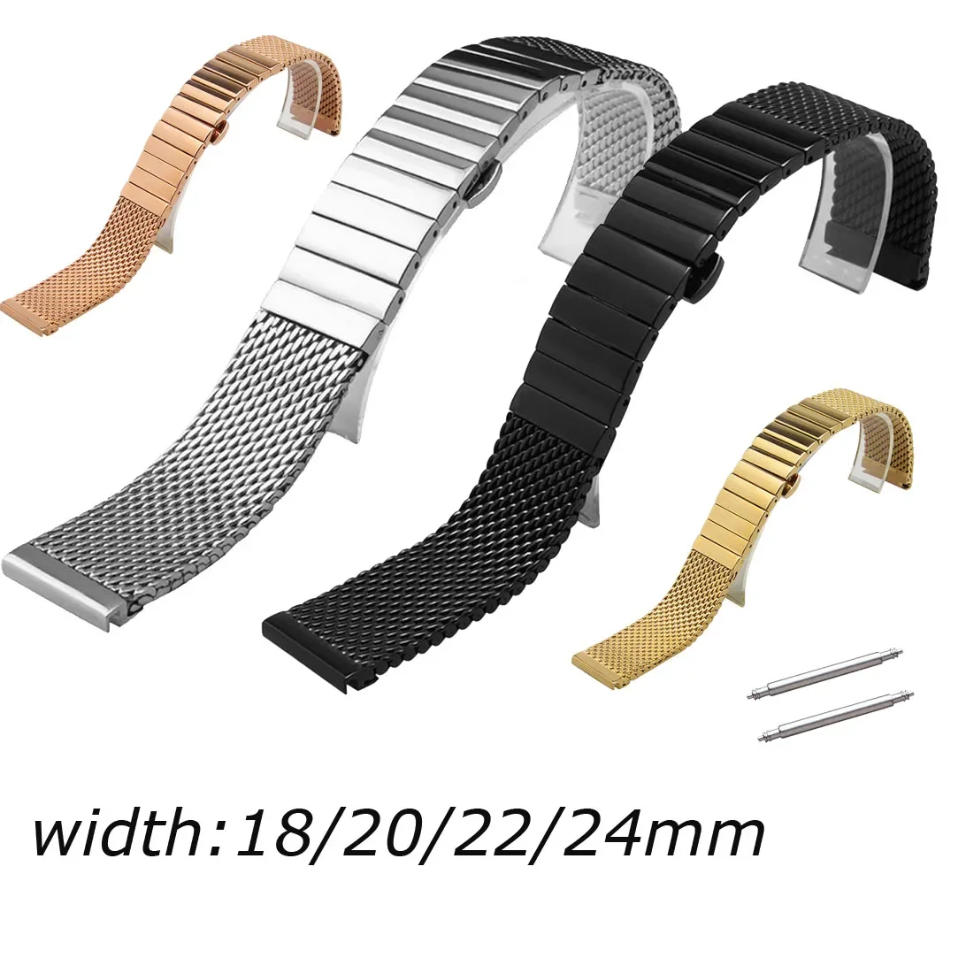 

2в1 однозвенный комбинированный ремешок для часов из нержавеющей стали 18 мм, 20 мм, 22 мм, 24 мм, металлический сменный браслет с пряжкой-бабочкой