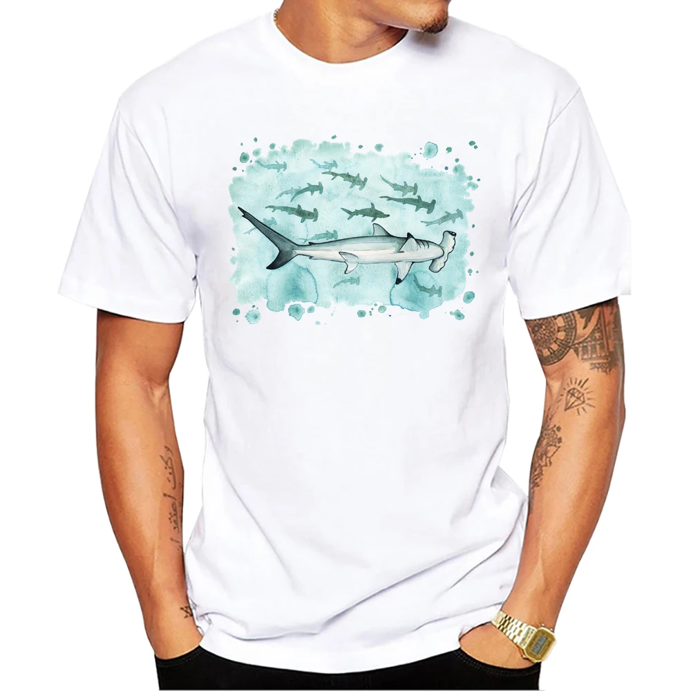 TEEHUB Vintage Sea Animals Tops Whale Shark Ray Print Men's T-Shirt O-Neck Men Clothing Short Sleeve Male Casual Streetwear