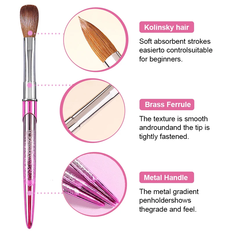 100% Kolinsky Acryl Nagelborstel Ovaal Gekrompen Paars Handvat Professionele Salon Kwaliteit voor Acryl Poeder Maat 2-18 #