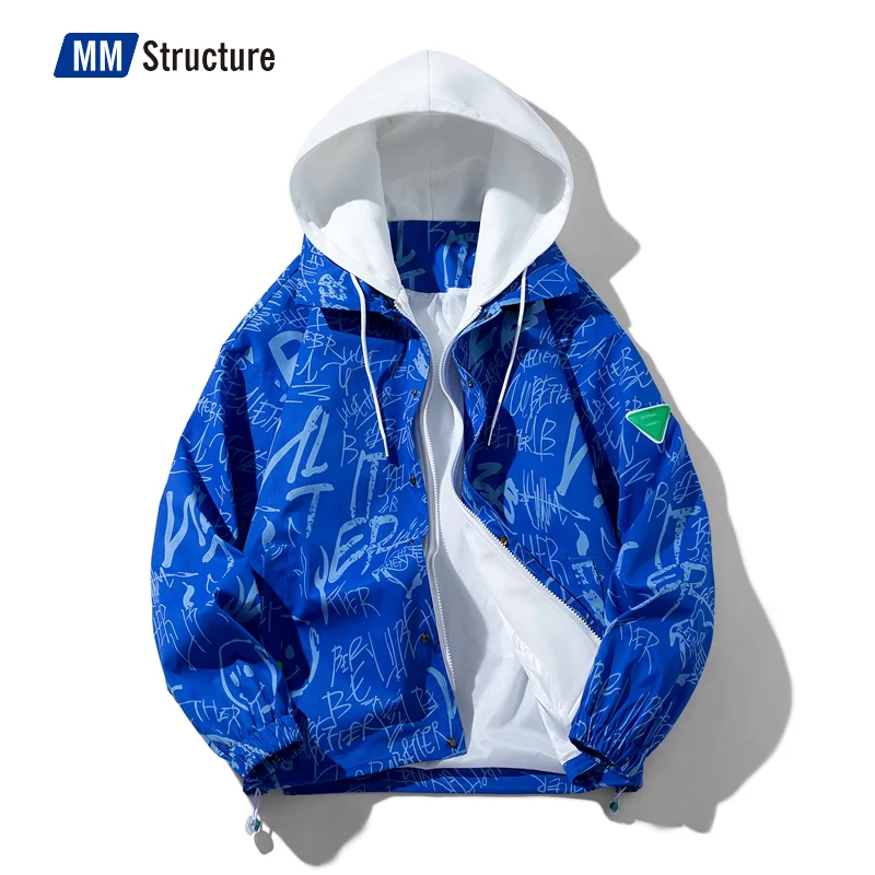 Men's Hoodie Sunscreen Windbreaker Sun Protection Coat Printed Jacket Waterproof and Windproof Windbreaker