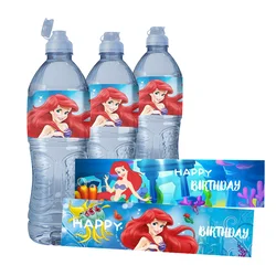 The Little Mermaid Mineral Water Bottle Custom Label Sticker Happy Birthday Water Bottle Wrappers Kid Birthday Party Decor 24Pcs