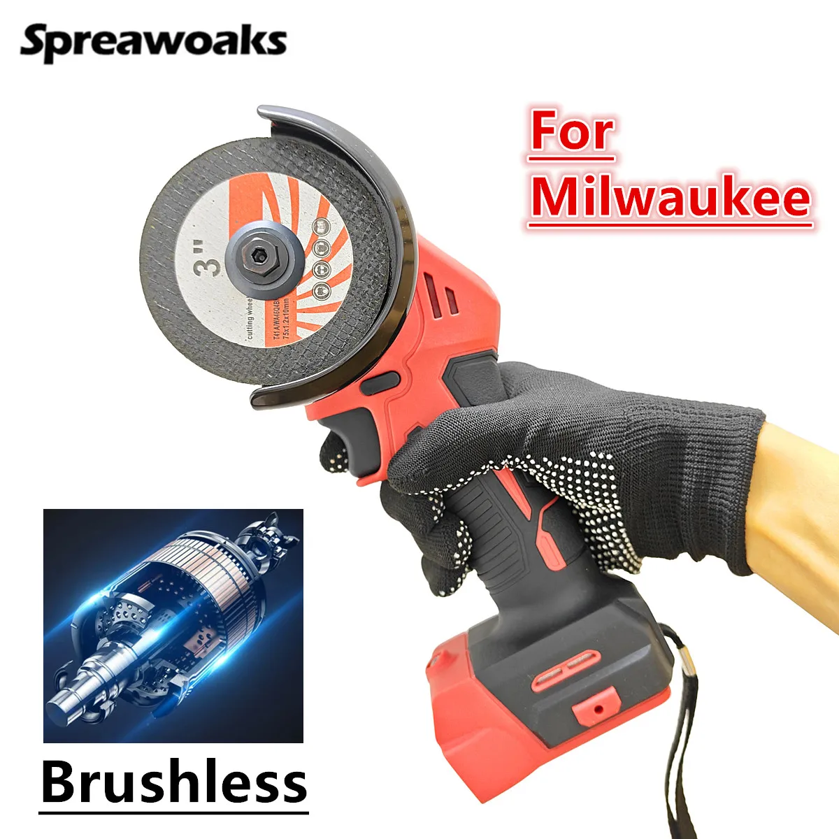 

Бесщеточная аккумуляторная угловая шлифовальная машина Milwaukee 18В, 3 дюйма, для полировки, мини-инструмент для алмазной резки и шлифовки