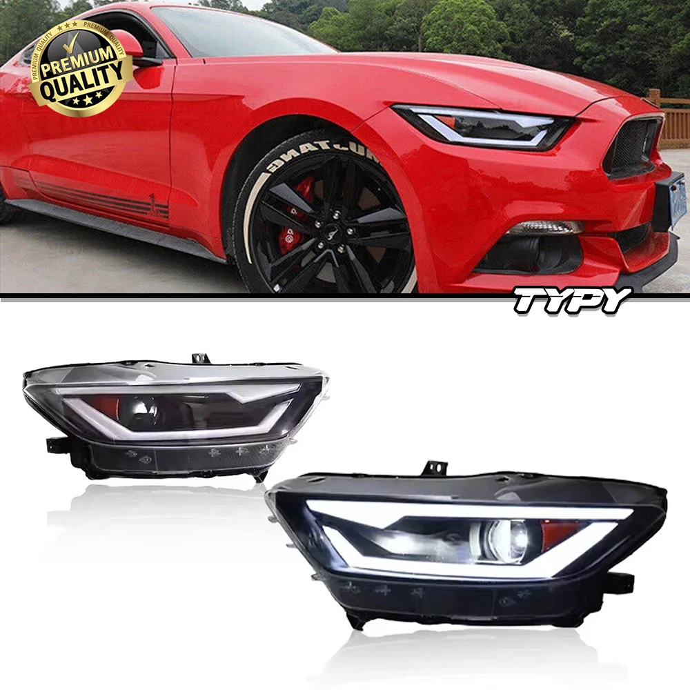 

Автомобильные фары для Ford Mustang 2015-2017, обновленные модифицированные светодиодные фары, динамические указатели поворота, тормозные DRL, автомобильные аксессуары