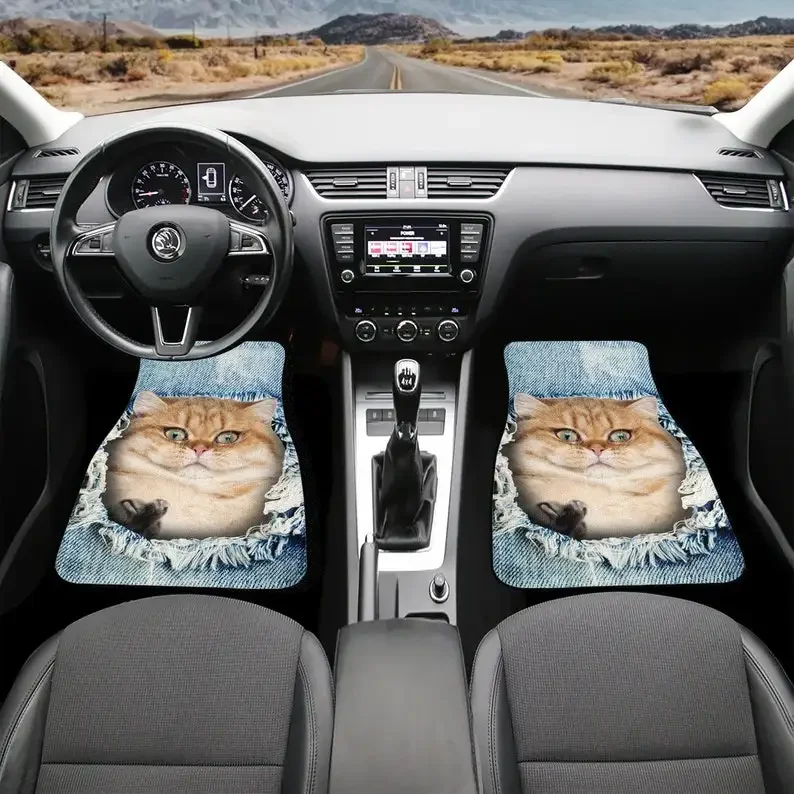 2 Front Carpet Floor Mats for Car Anti-Slip Features Automotive Floor Mats  Lovely Cats | Stylish Floor Mats for vehicle