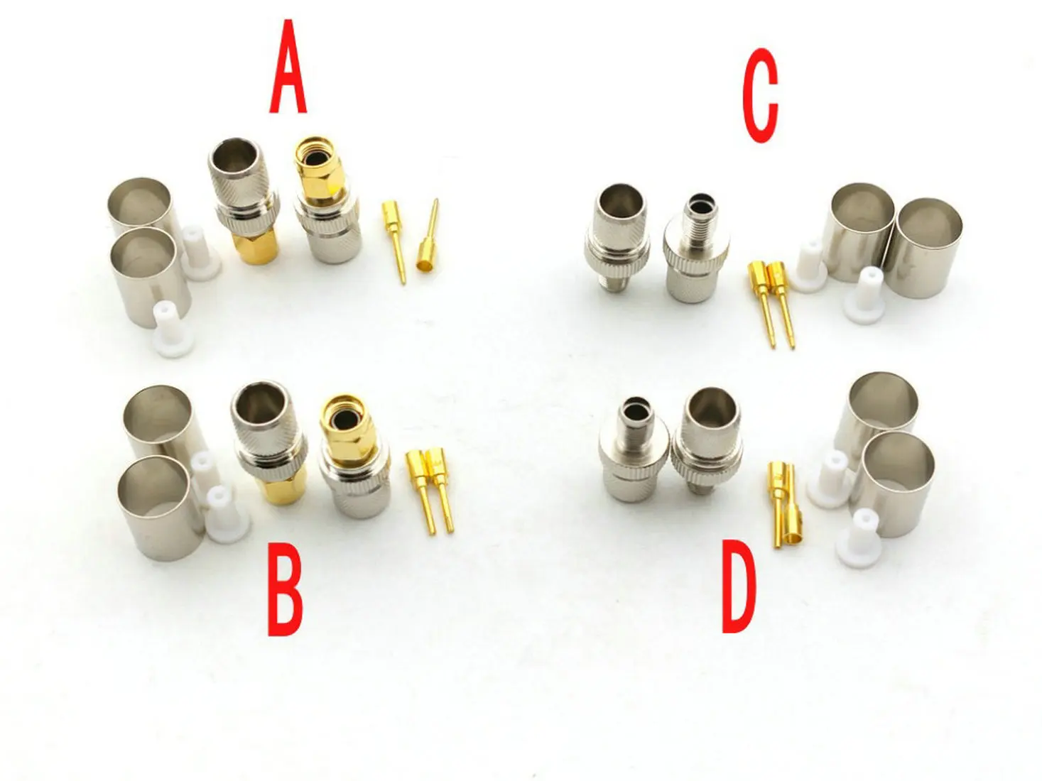 100pcs copper SMA Male Plug / RP-SMA Female Jack Crimp FOR RG8 RG165 RG213 LMR400 Cable RF Adapter