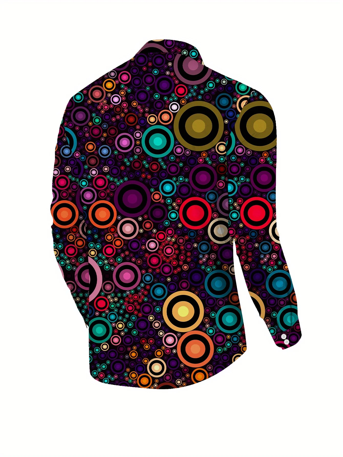 Men Retro Colorful Circle Geometric Print Long Sleeve Shirt Turn‑Down Collar Button‑Up Polyester Party Blouse