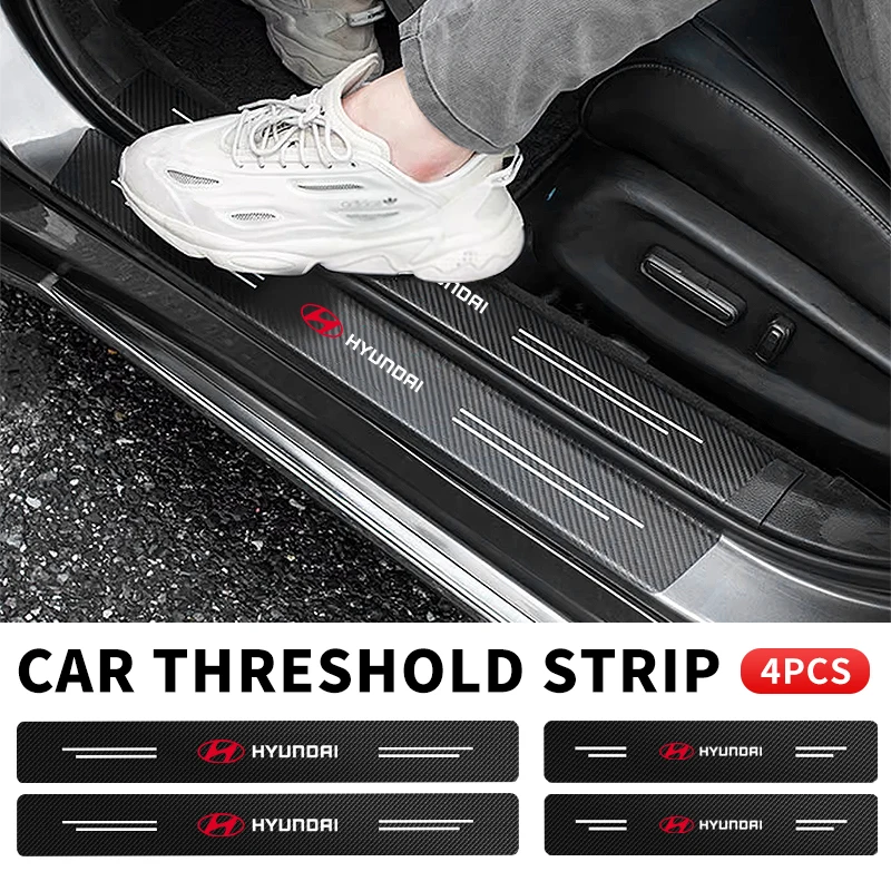 

4Pcs Carbon Fiber Car Door Threshold Plate Stickers For Hyundai Palisade Bayon Tucson Inster NEXO Creta i30 i20 i10 Grandeur