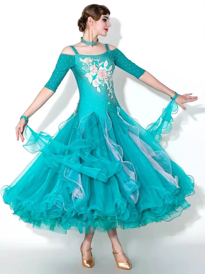 Vestido de baile de vals estándar elegante verde brillante diamante Tango salón de baile traje de baile de competición vestidos de baile de salón para adultos
