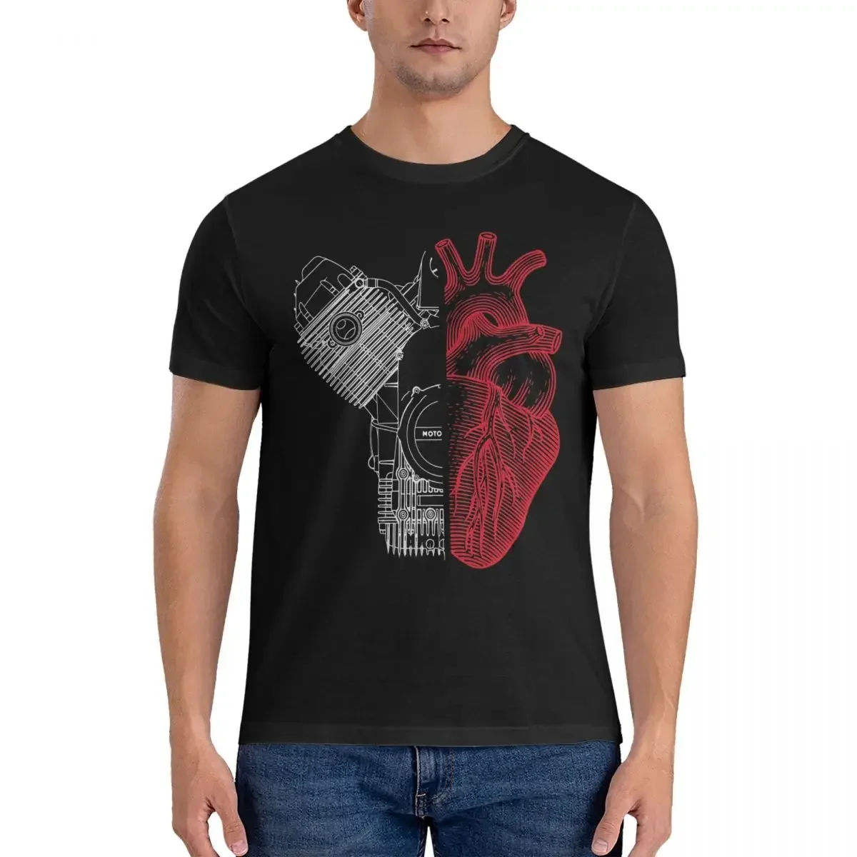 Men Cuore Bicilindrico T Shirt Moto Cotton Clothing Humor Short Sleeve Round Collar Tee Shirt Graphic T-Shirt