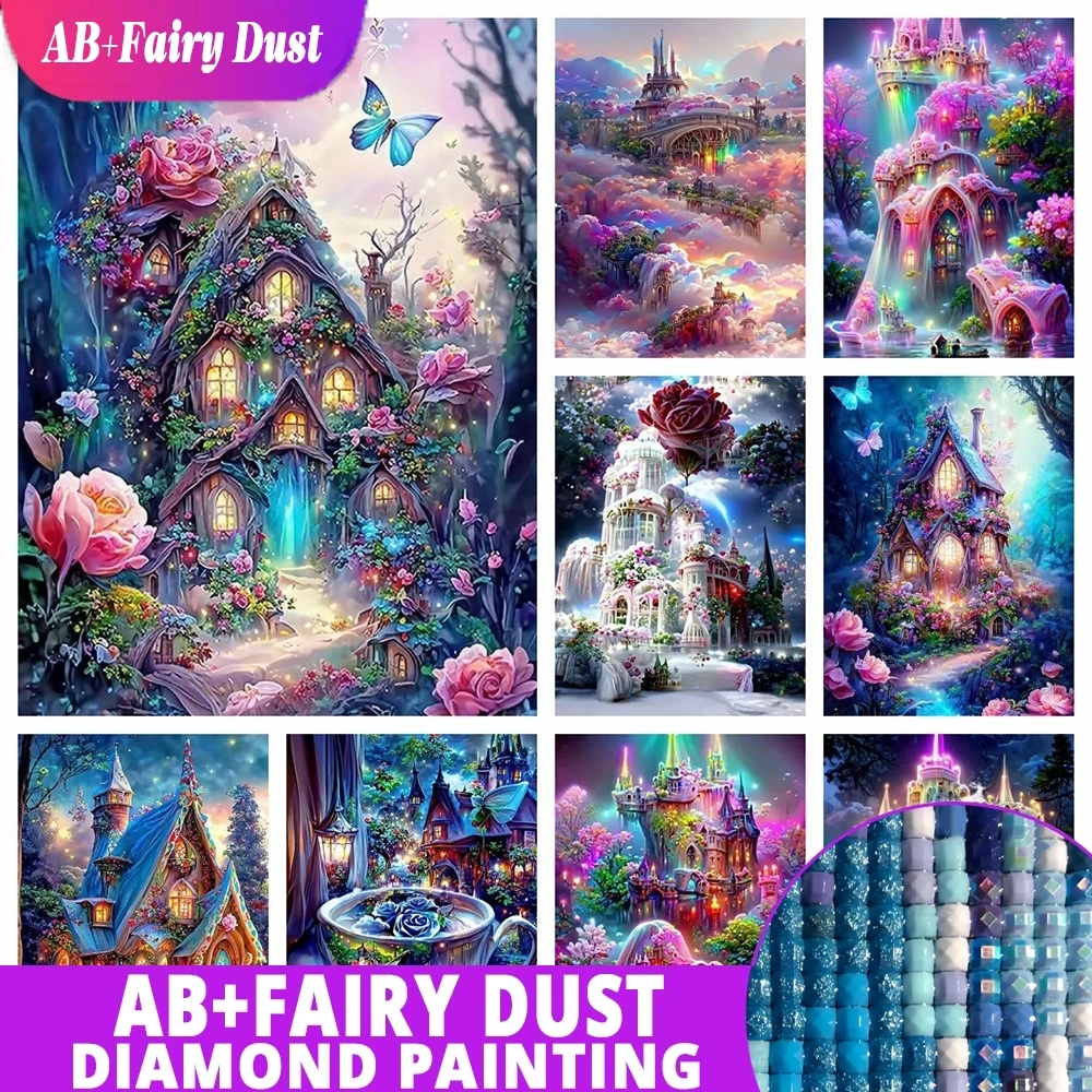 Fairy Dust AB Full Diamond Painting House Cross Stitch Kits Mosaic Castle Landscape Diamond Embroidery Fantasy Beaded Wall Art