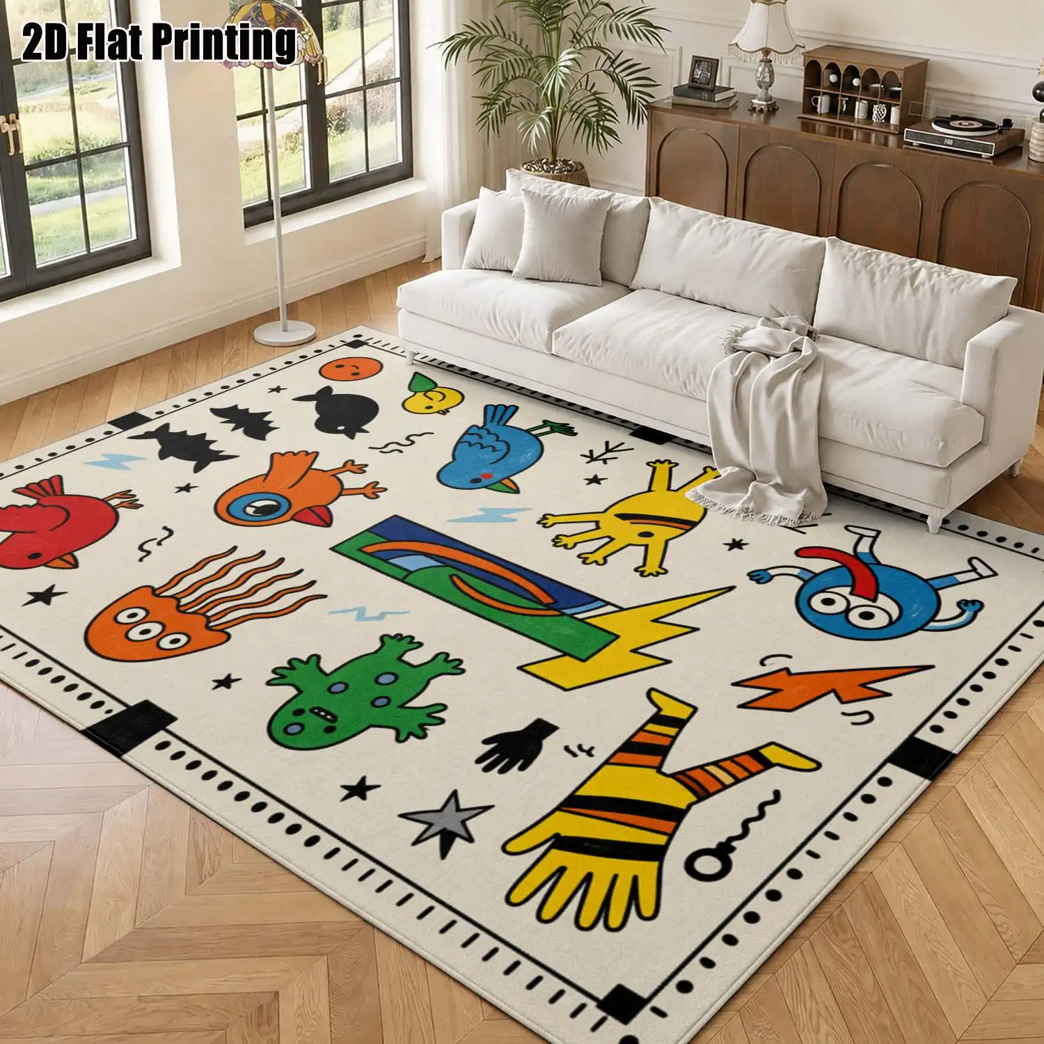 1Pc 2D Printed Cartoon Animal Nordic/Instagram Style Carpets, Machine Washable, Multi-Size, for Home Decor, Multi-Scene Floor Mats