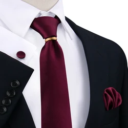 Tie For Men Neckties With Gold Matal Ring Round Tie Pin Brooch Necktie Set Cufflinks Pocket Handkerchief Wedding Man Accessories