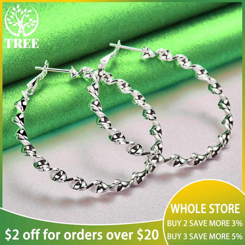 

ALITREE 925 Sterling Silver 50mm Round Spiral Circle Hoop Earrings For Women Engagement Wedding Party Gift Luxury Charm Jewelry