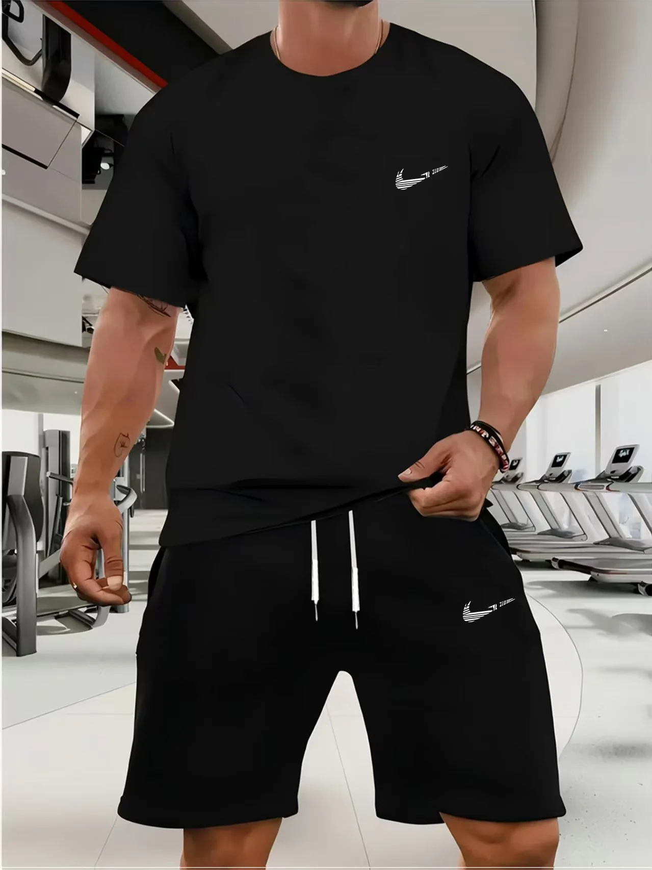 

Men Sets Summer Student Casual Sports Set Thin O-Neck Short Sleeved T-shirt Outdoor Jogging Breathable Quick Drying 2 Piece Suit