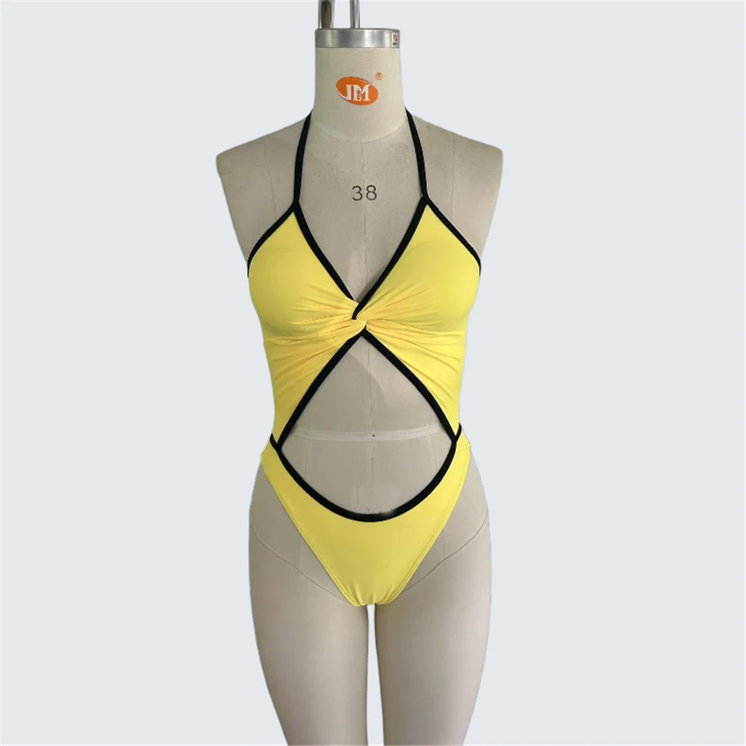 S - XXL Sexy Badeanzug mit Bauchausschnitt und Neckholder, einteiliger Badeanzug für Damen, Monokini mit hohem Beinausschnitt, Badebekleidung, Badeanzug, Modell V7439 – Detail 8