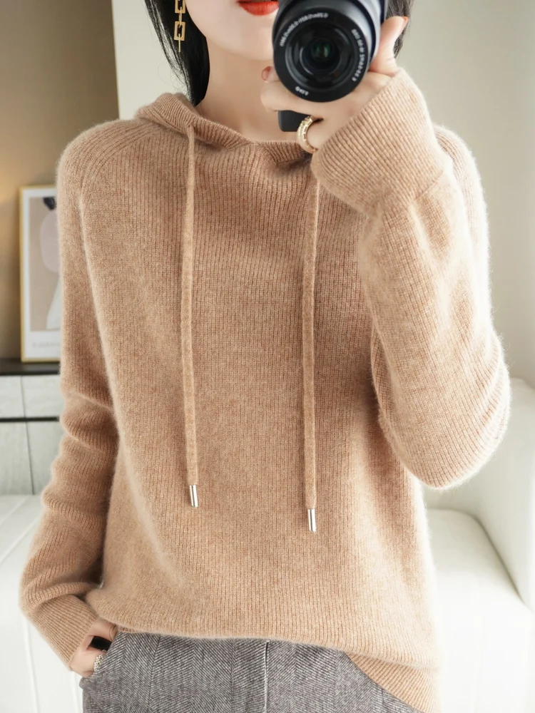 Fashion Basic Autumn Winter Merino Wool Sweater Cashmere Pullover Hoodies Solid Color Soft Long Sleeve Basic Clothing Tops