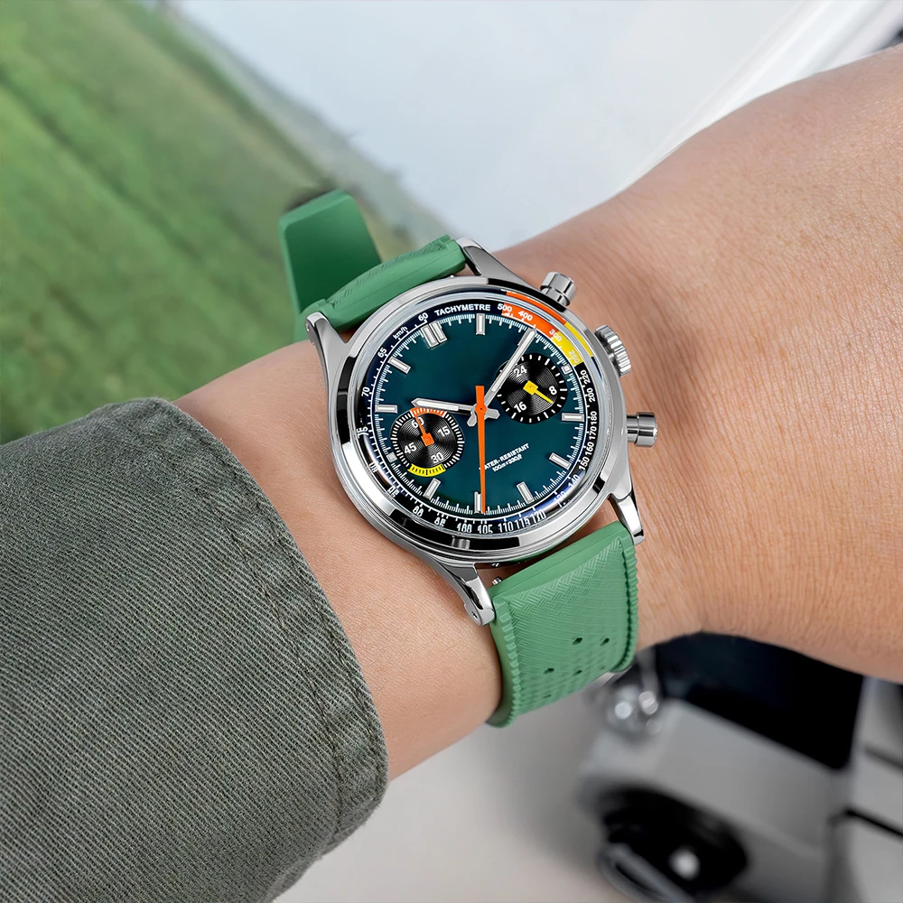 ADDIESDIVE Custom Logo VK64 Herrenuhr AD2529 Chronograph Quarzuhr 38mm Fluorkautschuk-Armband BGW9 Leuchtend 100m Wasserdicht