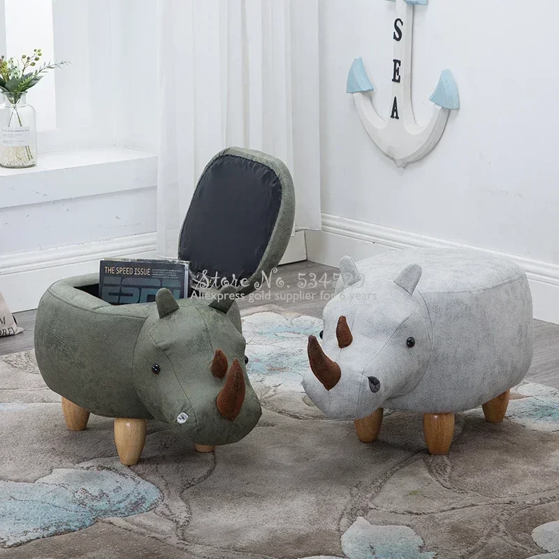 Creative Rhinoceros Footstool Solid Wood Shoes Bench Sofa Altman Furniture Test Shoe Stool Storage Unique Seating Solution