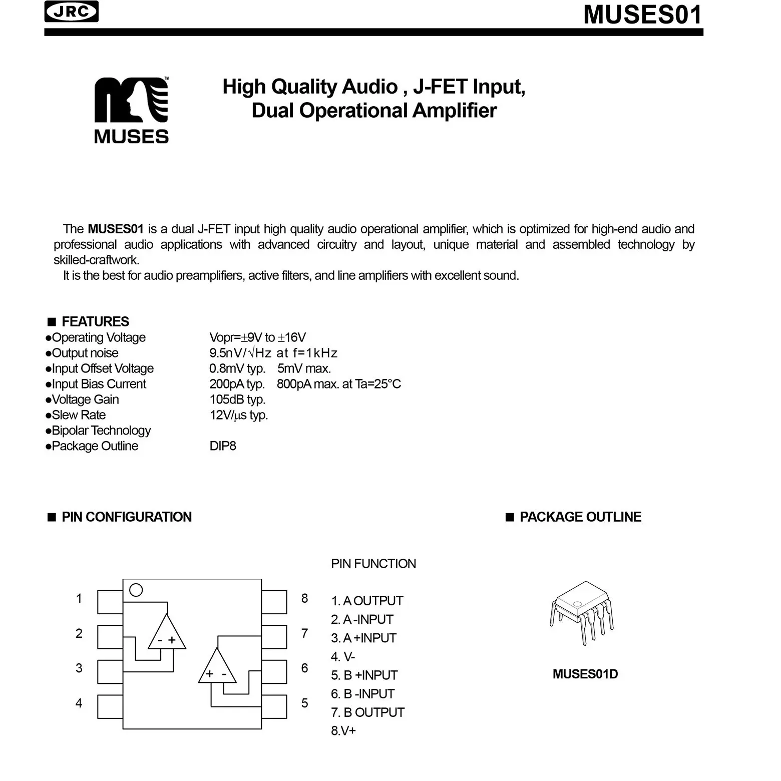 MUSES02 01 Flagship Dual OP Amp Original Japanese JRC High Fidelity HiEnd Sound Quality DIP8 In-Line Plug