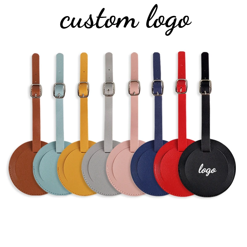 Customized LOGO Round PU Leather Boarding Pass Protective Shell Personalized Name Number Card Flip Cover Luggage Circle Tag