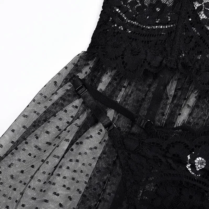 منامة وسراويل داخلية تنورة ملابس داخلية مثيرة دانتيل أسود شفاف طقم قميص قصير بقصة ضيقة يشمل ملابس مثيرة من قطعة واحدة مشد