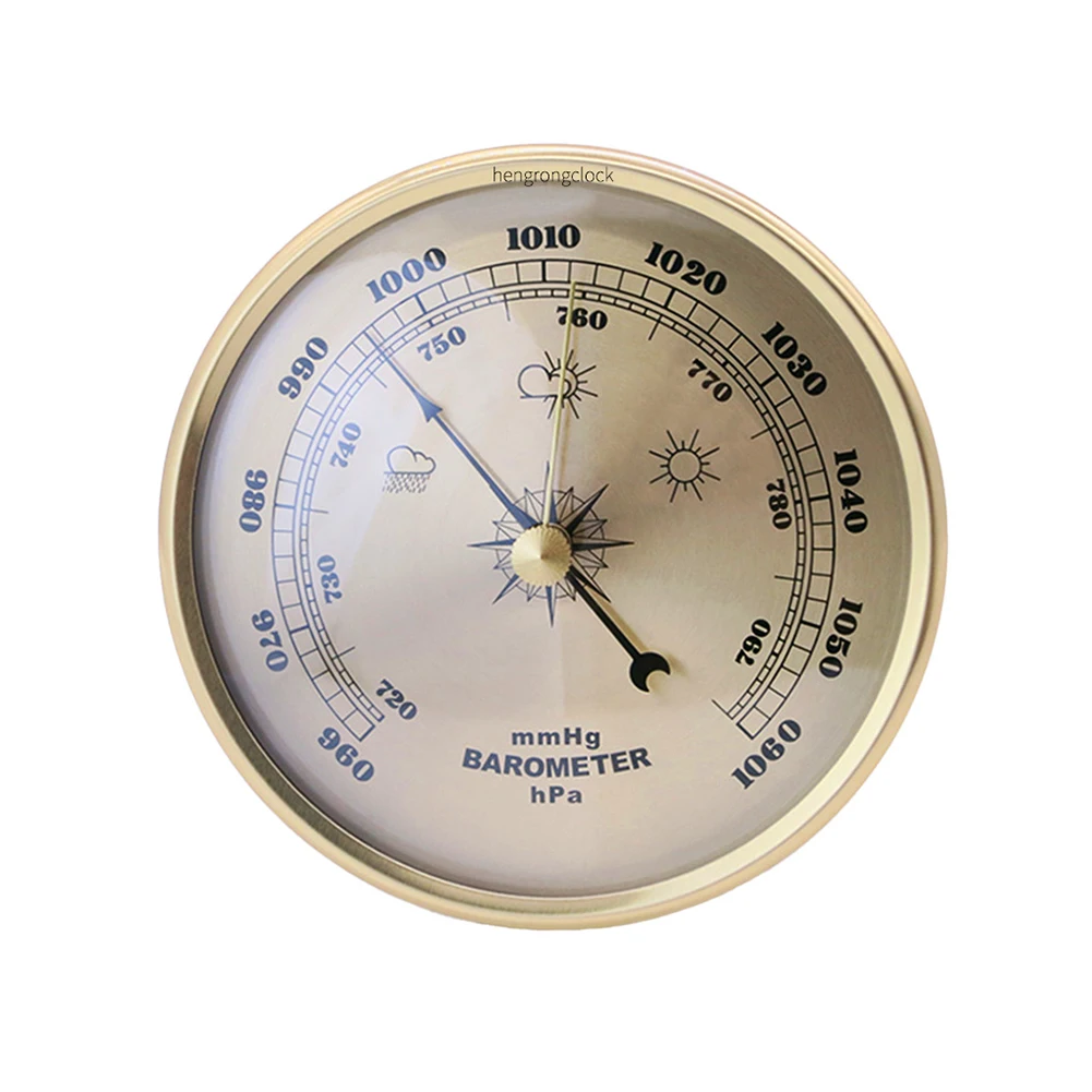 Mechanical Barometer Pressure Gauge for Home with Metal Frame and Clock No Battery Needed for Accurate Weather Prediction
