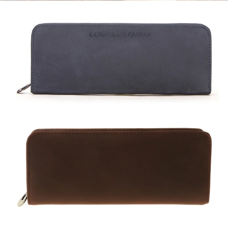 

Handmade Genuine Cowhide Leather Pen Bag Zipper Pencil for Case Retro Stationery Storage Box School Supplies Dropship