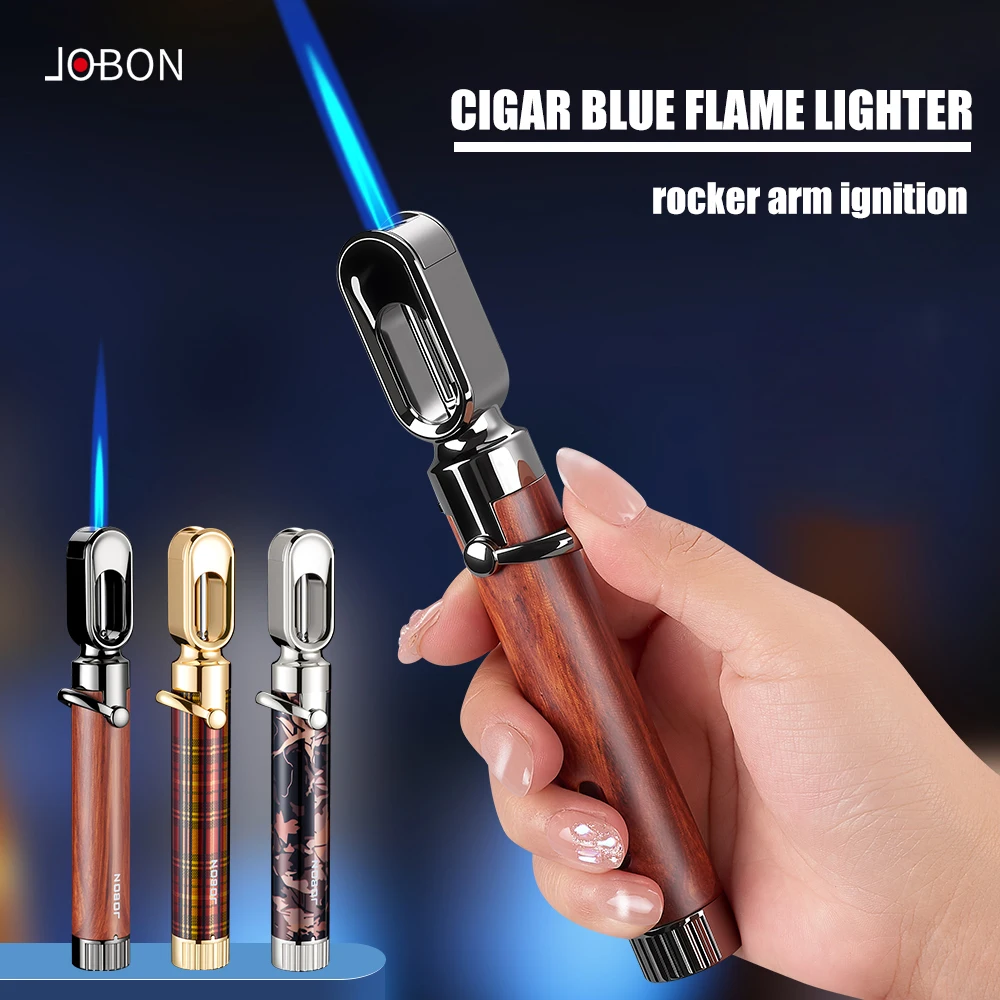 

JOBON Blue Flame Cigar Lighter Rocker Arm Ignition Visible Gas Window Safety Buckle Design Creative Design Metal Body