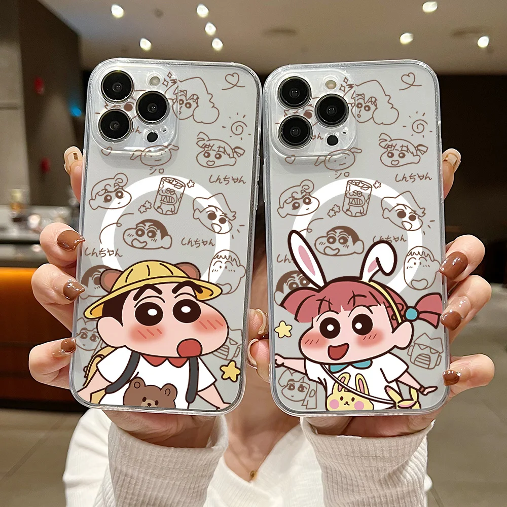 Cute Couple S-Shins-Chans Magsafe Magnetic Phone Case for iPhone 16 15 14 13 12 11 8 7 Plus Pro Max X XR XSMax Soft Clear Tpu