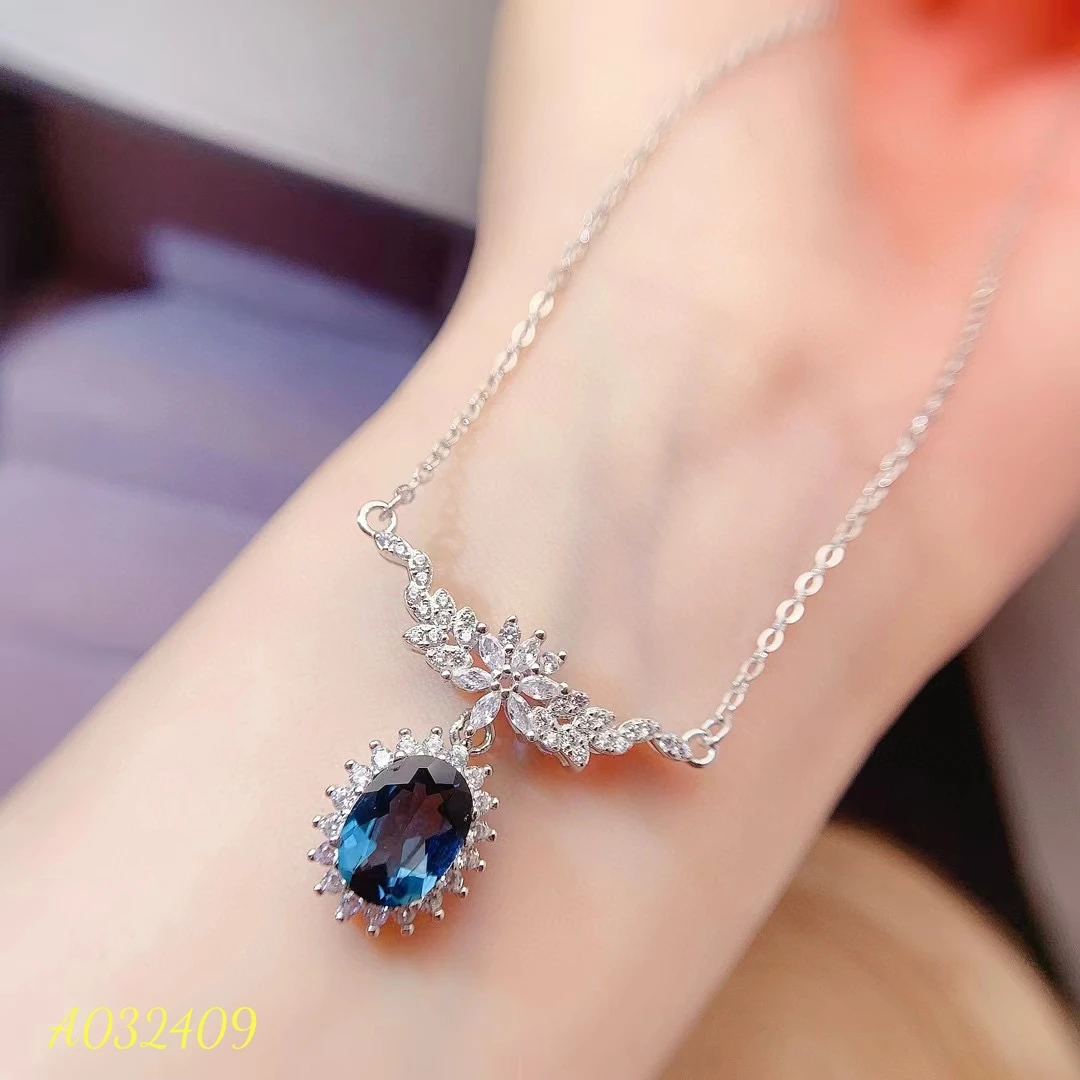 

KJJEAXCMY Fine Jewelry Natural London Blue Topaz Women's Necklace Classic Simple Style Support Testing