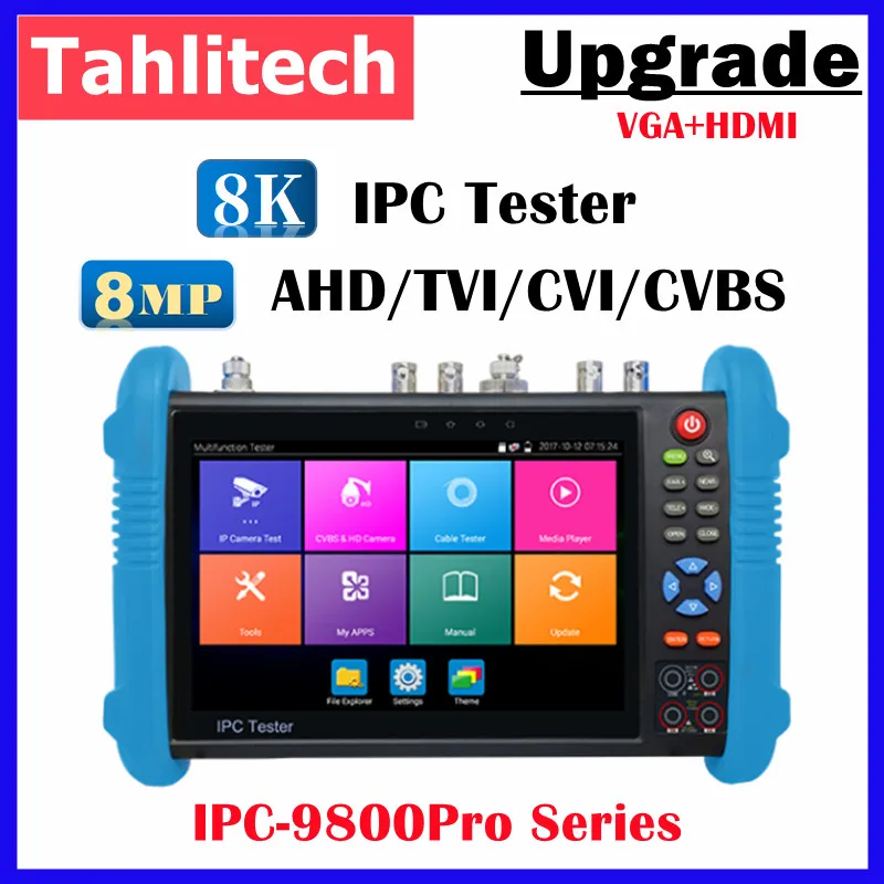 IPC-9800Pro Series CCTV Tester 8K IP Camera 8MP AHD CVI TVI Camera 7'' IPS Touch Screen VGA HDMI Wifi PoE++ SPF UTP Cable Test