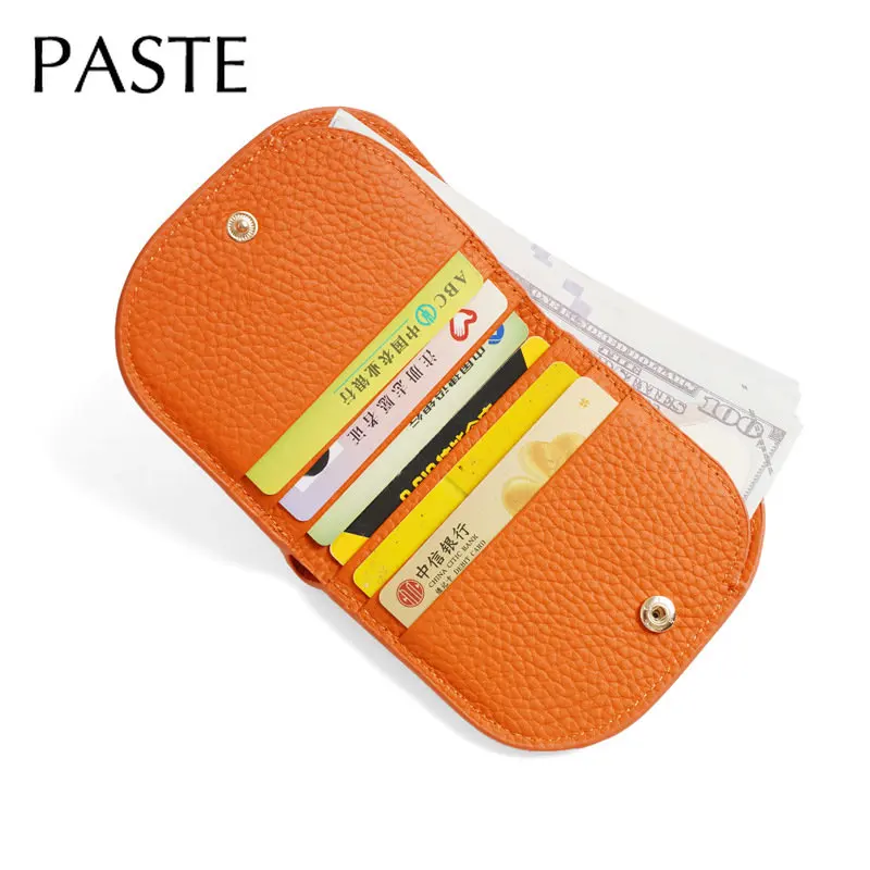 Japanese Style Ultra Thin Women Short Wallet 100% First Layer Cowhide Leather Ladies Coin Purse Orange Business Wallet Orange