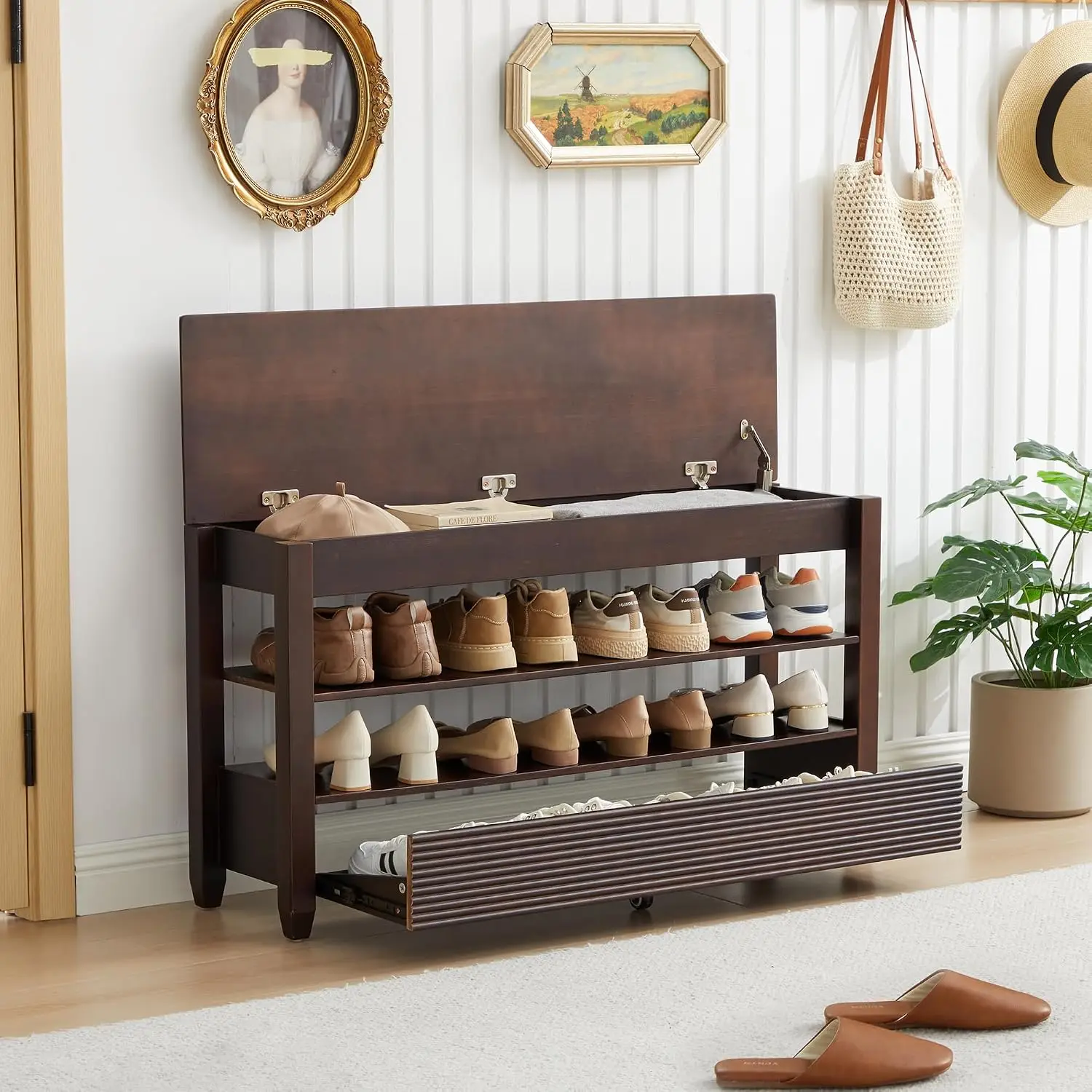 Solid Wood Shoe Bench 42.5