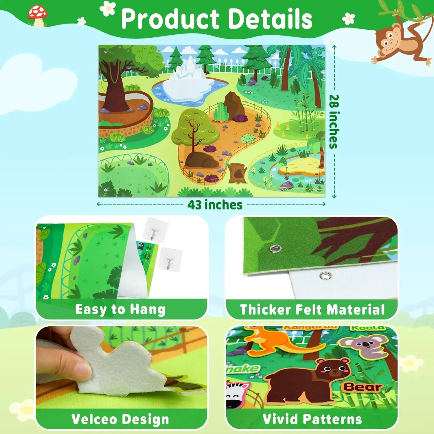 Zoom Tier Filz Geschichte Bord Montessori Frühen Lernen Spielzeug Themen Storytelling Flanell Spielzeug Interaktive Spiel Wand Hängen Geschenke – Detail 4