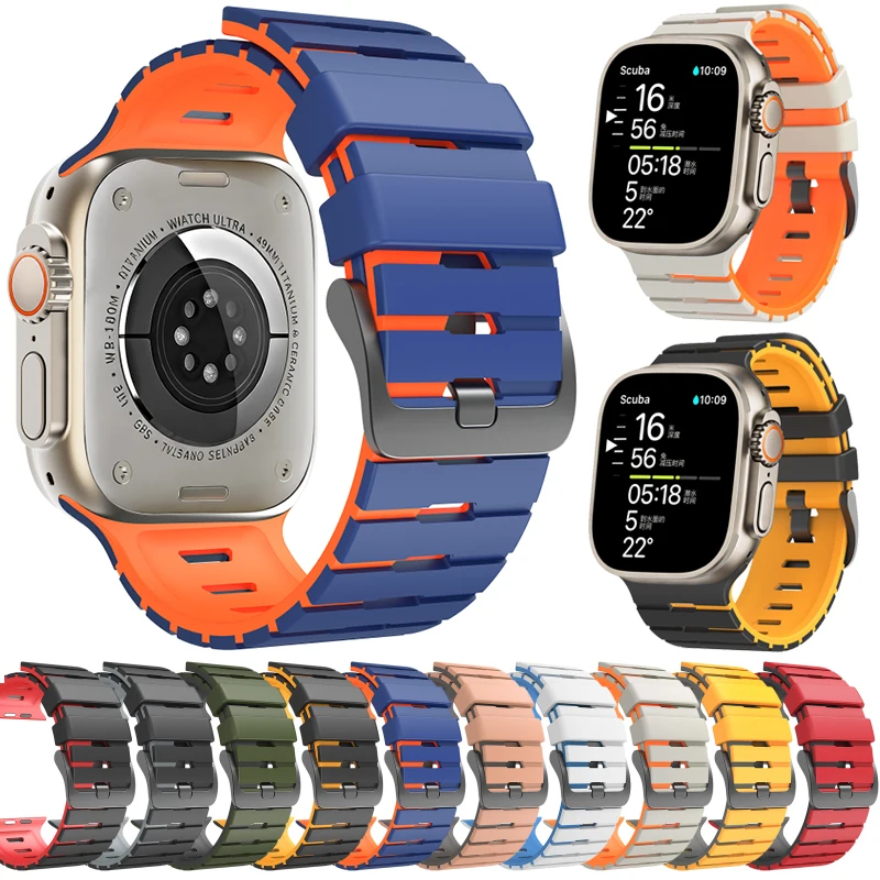 Zweifarbiges Silikonarmband für Apple Watch 42mm 46mm 41 44mm 40mm 49mm Atmungsaktives Sportarmband für iWatch Serie 11 10 9 8 SE Ultra