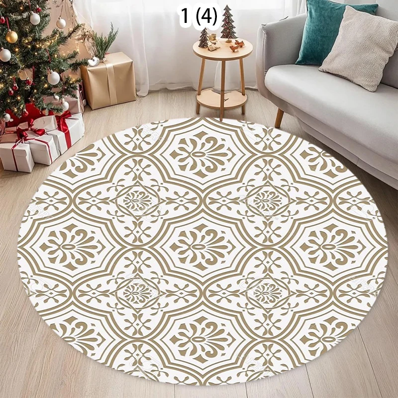 Klassischer 2D Runder Geometrischer Teppich für Schlafzimmer Wohnzimmer Büro Rutschfester Waschbarer Bodenteppich Dekorativer Weicher Teppich