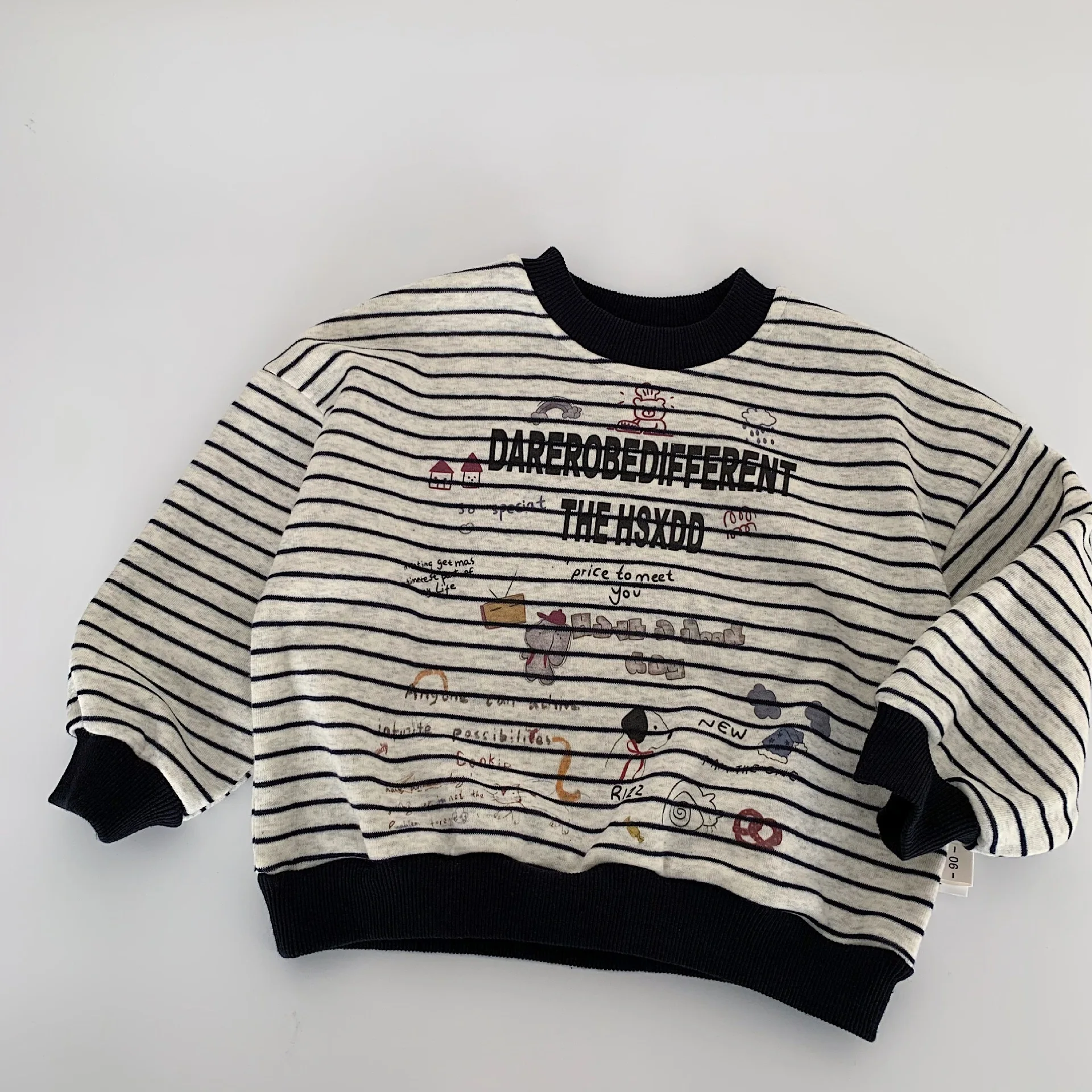 

Autumn Winter Children Sweatshirts 2-10Y Boys Girls Warm Fleece Striped Cartoon Letter Tracksuit Tops Toddler Wear Kids Clothing