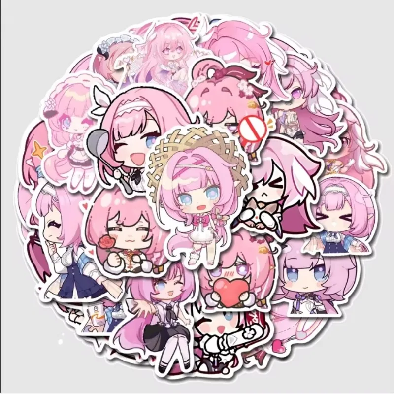 10/58Pcs Anime Game Honkai Impact 3rd Elysia Kawaii Cartoon Expression Stickers Phone Suitcase Skateboard Motorcycle Decal