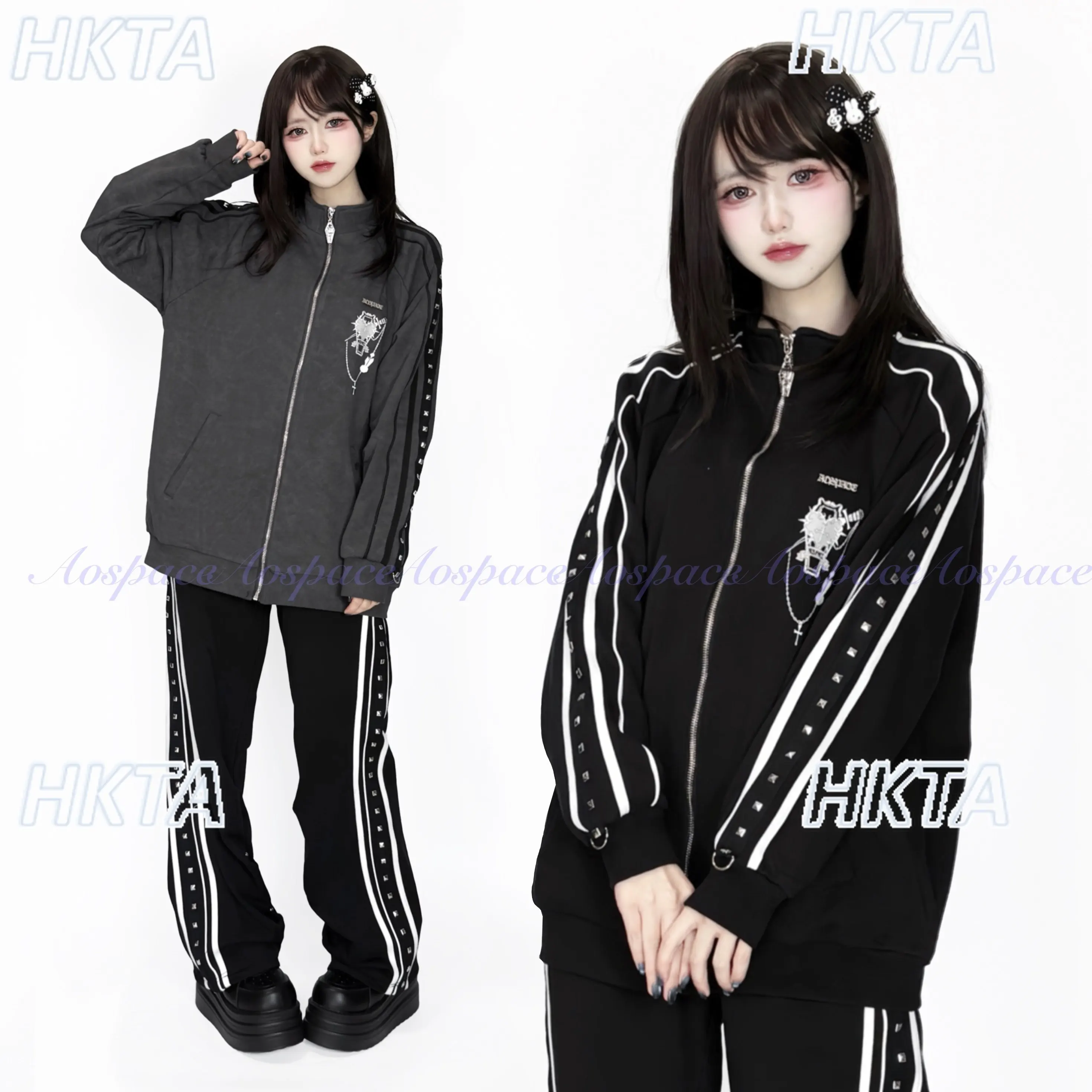 

Original Subculture Willow Stripe Print Loose Sportswear Sweatshirt Jacket Casual Pants Spring New Gothic Y2K Cos Hoodie Pants