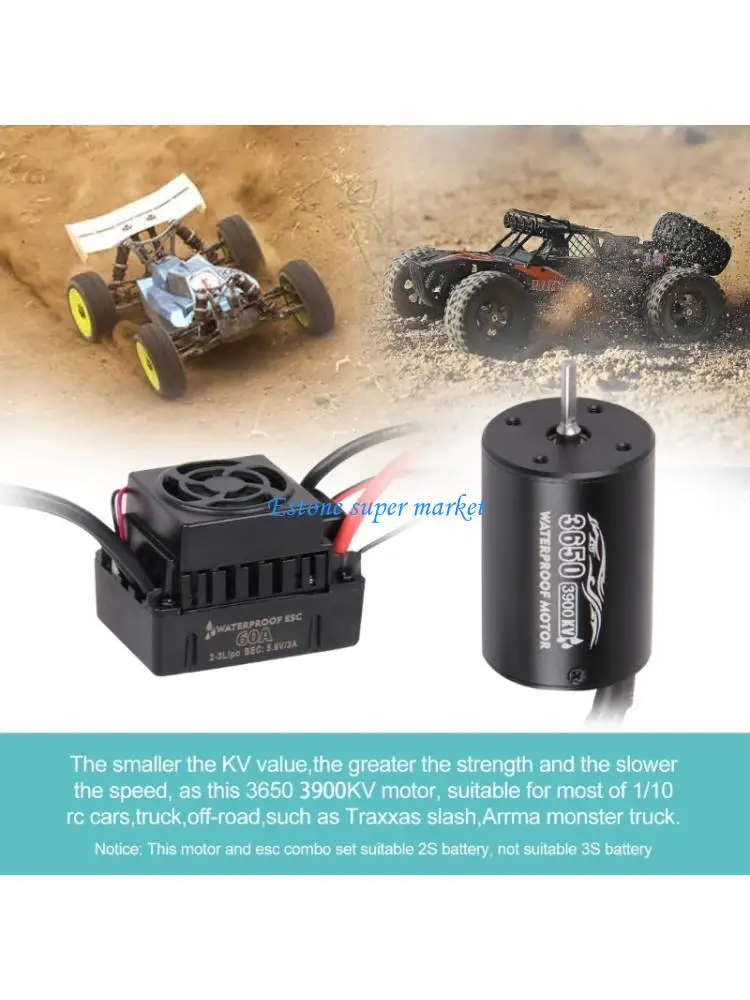 

090B Водонепроницаемый 3650 60A Бесщеточный двигатель ESC Набор обновлений для автомобилей 1/10 2S Lipo