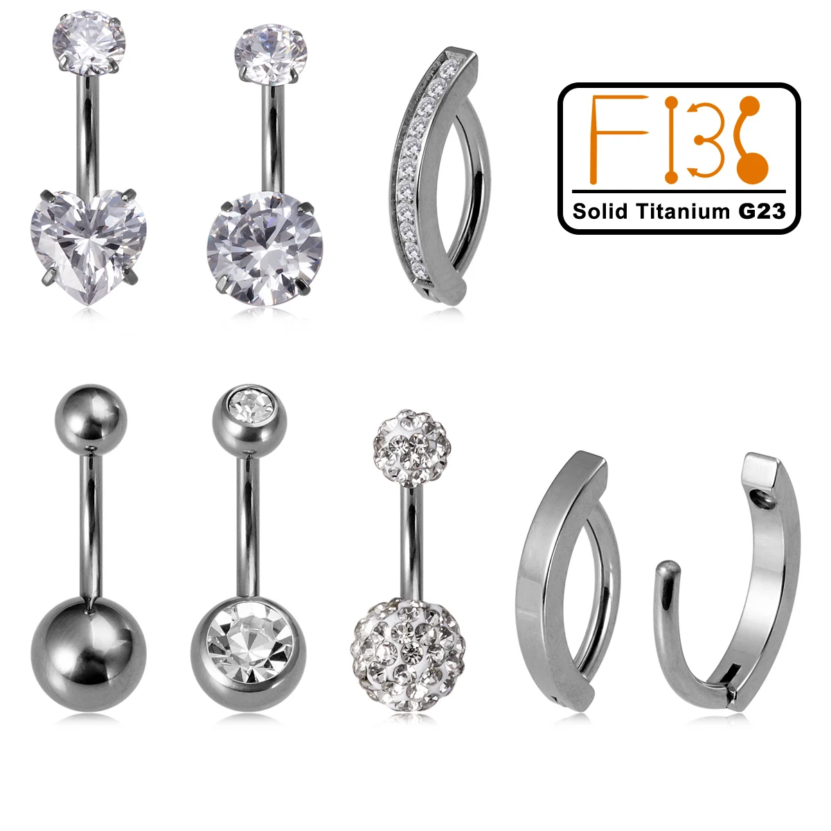 F136 Solid Titanium G23 Belly Button Ring with Heart