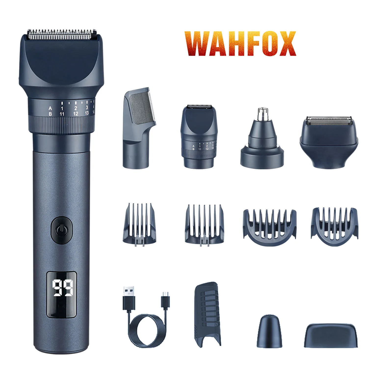 

WAHFOX 5 IN 1 Multi Functional Men's Hair Clipper Combined Blades Electric Razor Beard Nose Trimmer Hair Cutting Machine Set