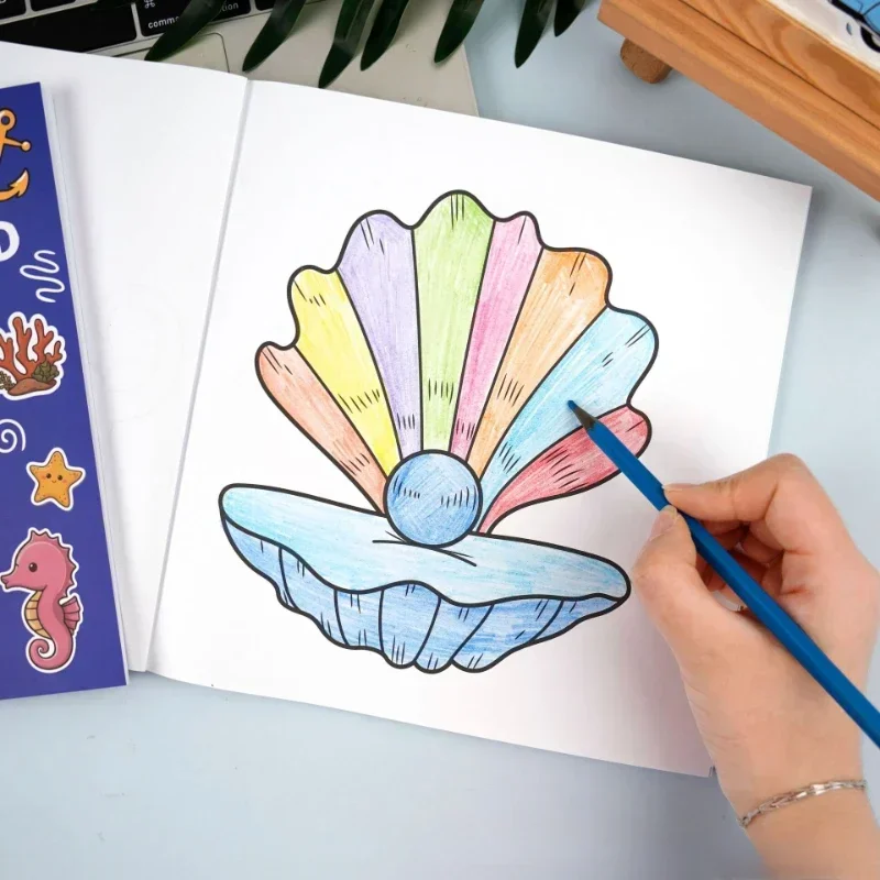 

New Coloring Books 40 Sheets of Underwater World Coloring Book for Children Aged 4 and Above, Coloring Book Before School