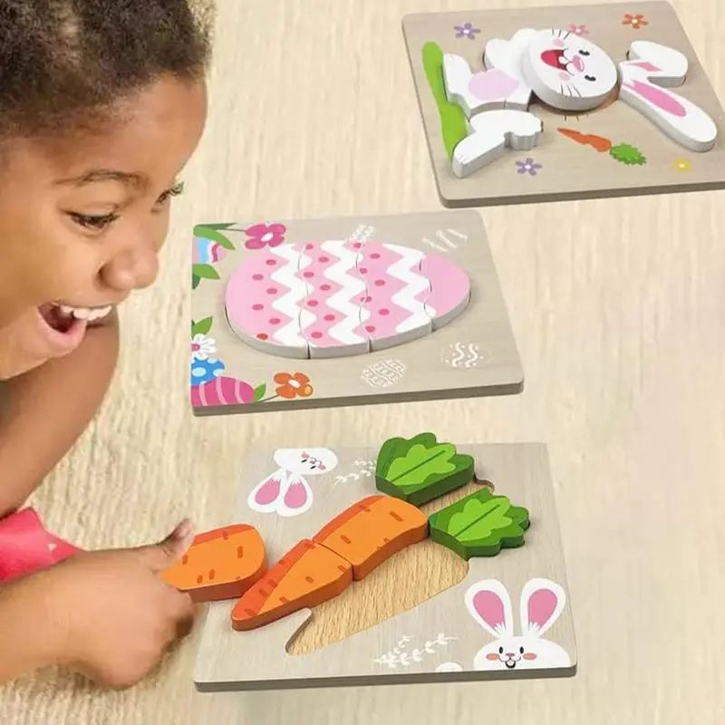 Rompecabezas de madera de Pascua, juego de rompecabezas de animales de madera, juguete de aprendizaje preescolar con patrones interesantes para Picnic escolar, viajes al aire libre