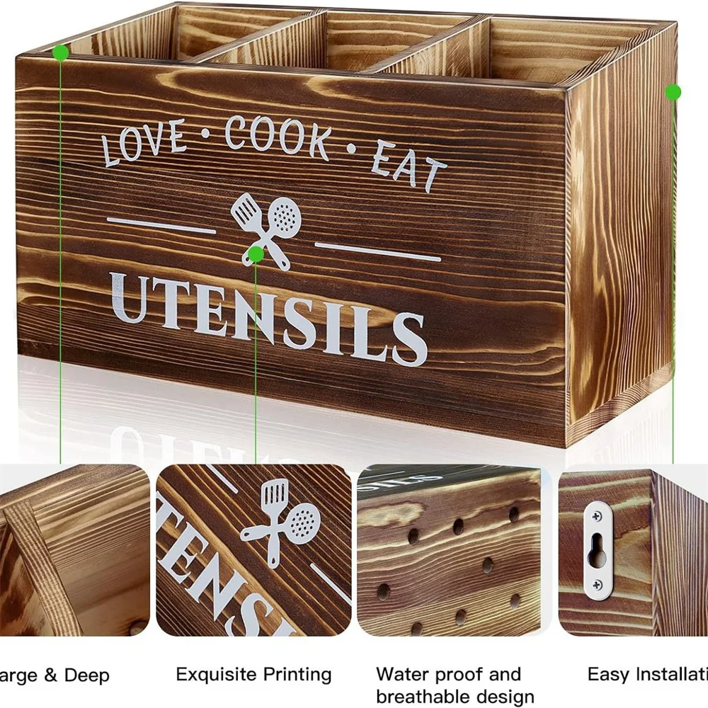 Solid Wood Storage Basket Lasting Quality Practical Sustainable Kitchen Storage Options Wooden Cutlery Storage Box Easy To Clean