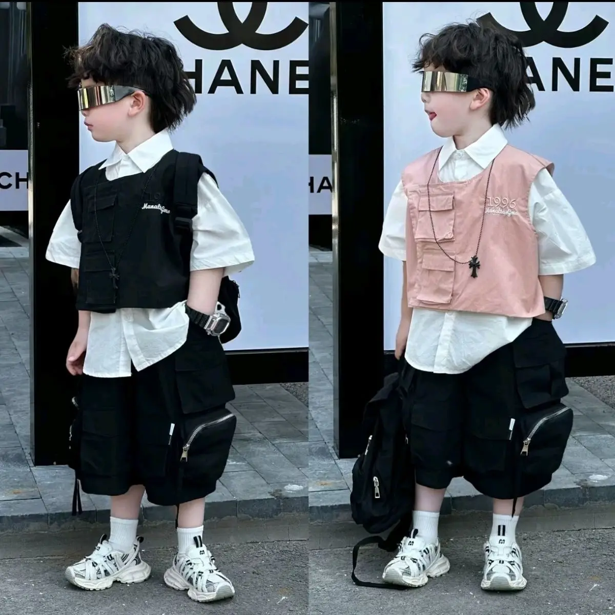 

Summer Fashion Baby Short Sleeve Boys Two fake Shirts+Pocket Shorts 2pcs Children Set Casual Handsome Gentleman Beach Suits