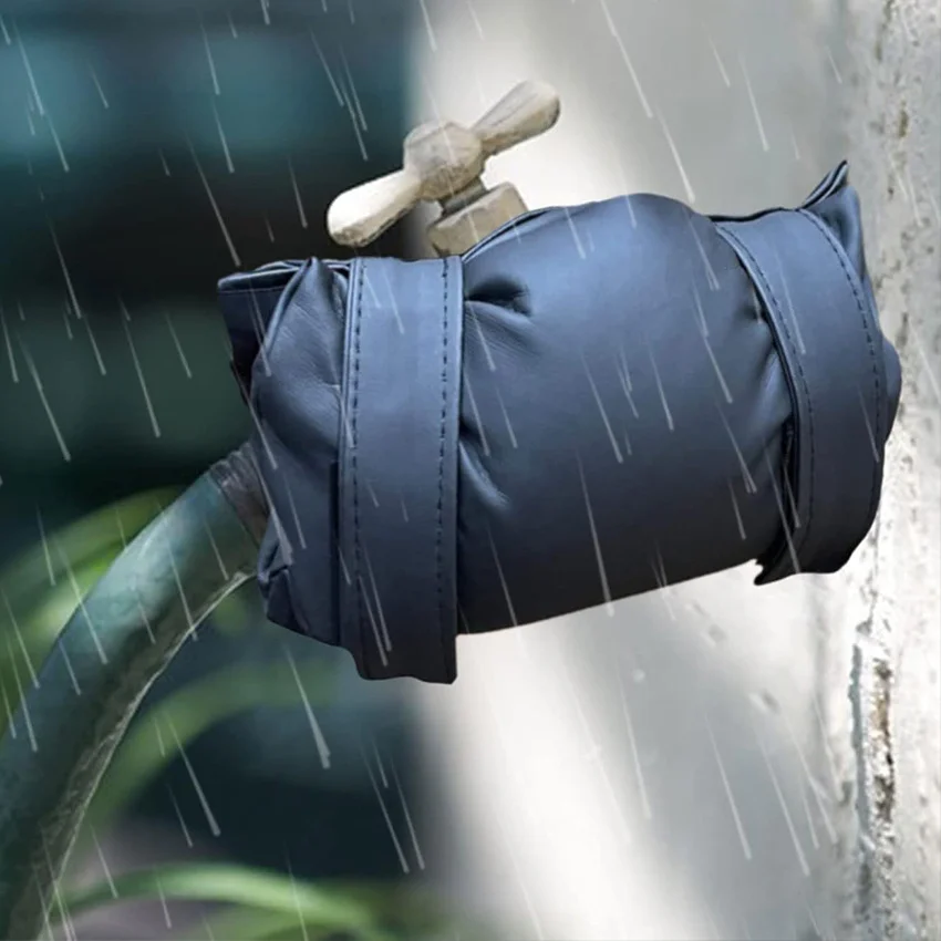 1PC Leather Style Anti‑Freeze Faucet Cover Winter Outdoor Tap Insulated Protection Sleeve For Garden Outside Water Spigot Use