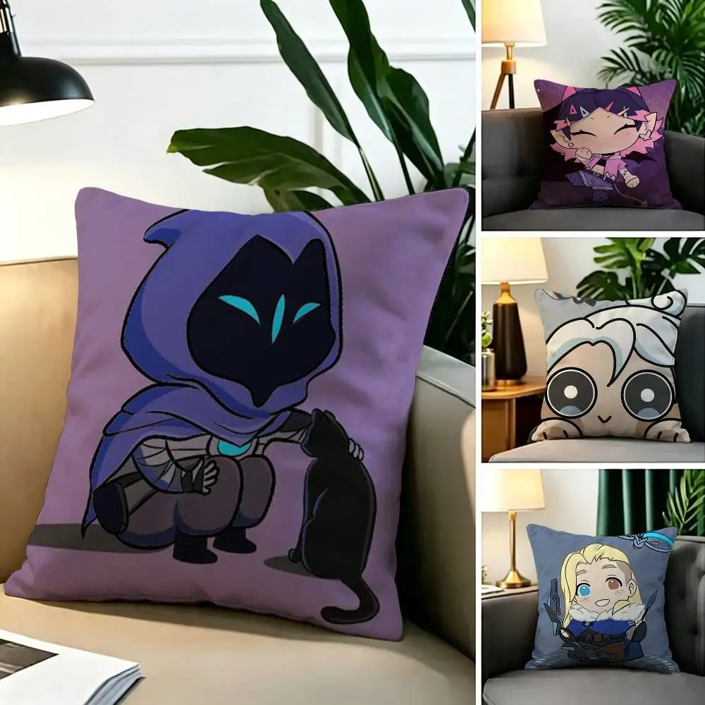 cartoon V-Valorant  Pillow Case Square Double-Sided Sofa Cushion Cover Bedroom Bedside Pillow
